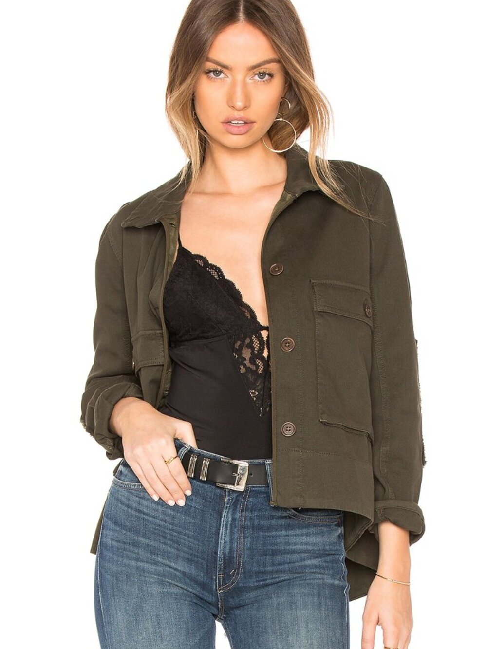 NWoT Standard James Perse Made in Italy Cropped Utility Trapeze Jacket Green